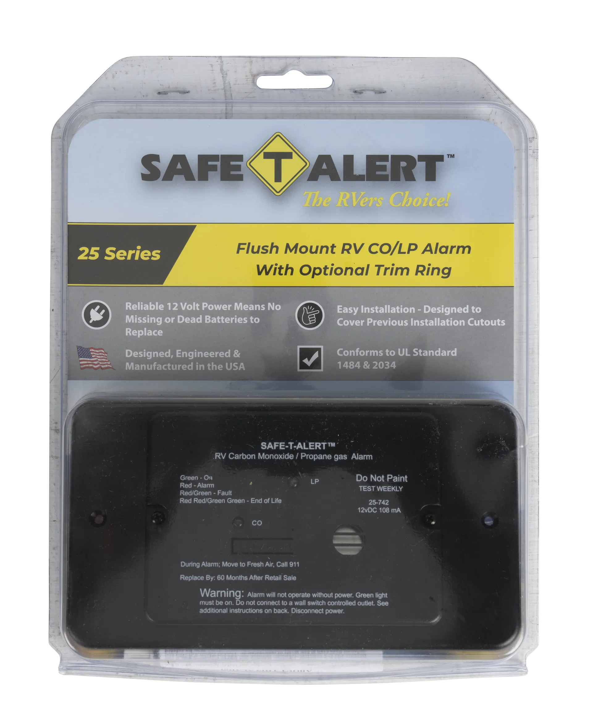 CO ALARM BLK W/TRIM 25 SERIES