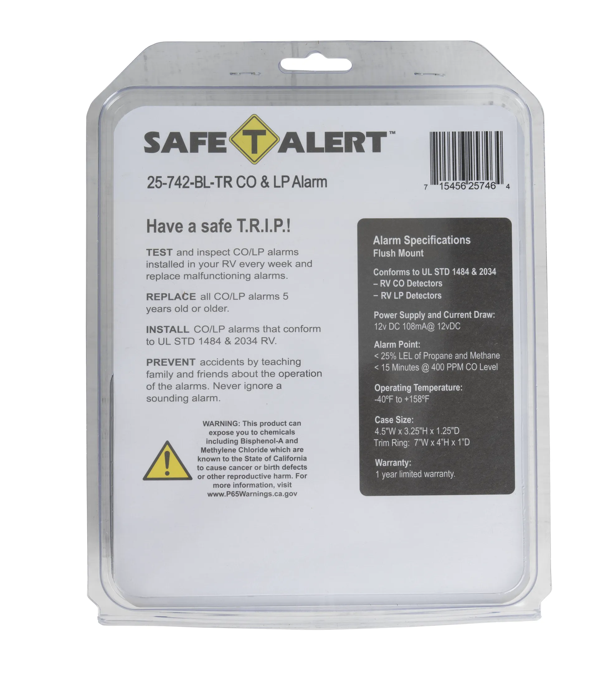 CO ALARM BLK W/TRIM 25 SERIES