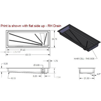 Tank - Holding - 24" x 63" x 7" - Right Side Drain