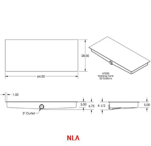 Tank - Holding - 28" x 64" x 6-1/2" - Side Drain