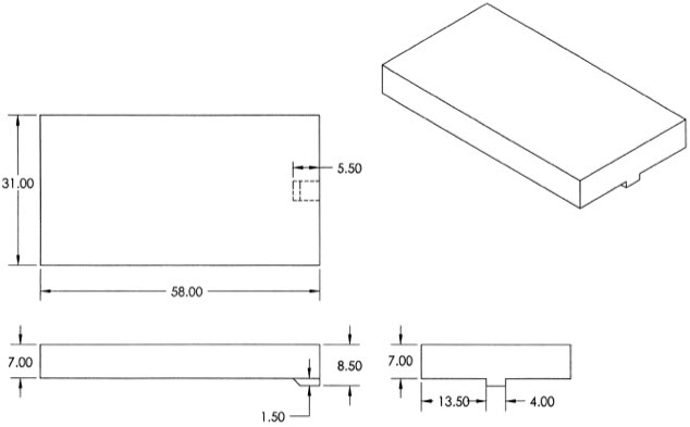 Tank - Water - 31" x 58" x 7" - White - w/ 1/2" Drain