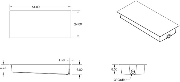 Tank - Holding - 24" x 54" x 9" - End Drain