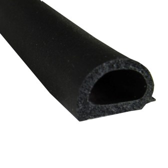 Seal - D Seal - EPDM - .57"  x .44" - w 1/2" PSA Tape - Automotive Grade - 500'/Bx