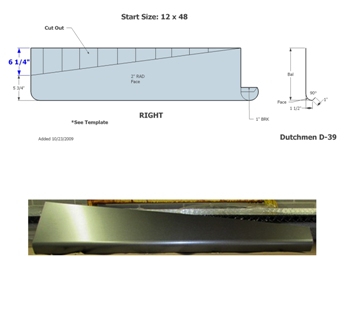 Skirt - Metal - 030 - 12" x 48" - 2" Rad - Right - D-39 - Black - TP