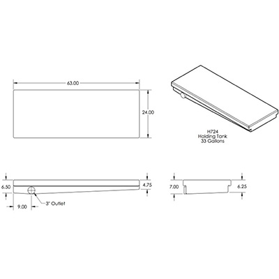 Tank - Holding - LH - 24" x 63" x 7" - Rotocast