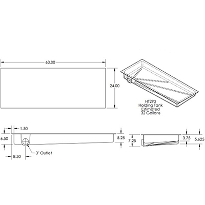 Tank - Holding - 24" x 63" x 7" - Left Side Drain - CS Only