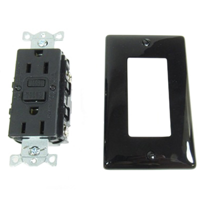 Recept - GFI - Self Test - 15A - 125V - Black - w/Cover - HUBWIR - GFRST15BK