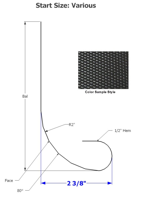 Skirt - Metal - 030 - 16" x 120" - 2" Rad - D-80 - Black - TP - DE