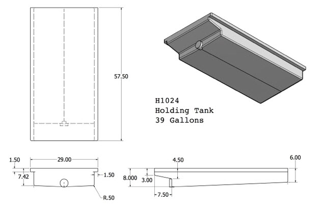 Tank - Holding - 57 1/2" x 29" x 8" - w/3" End Drain