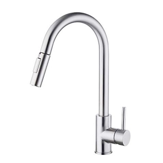 Faucet - Kitchen - 15 1/2" - Gooseneck - Pull Down - Single Lever Handle - Brushed Nickel