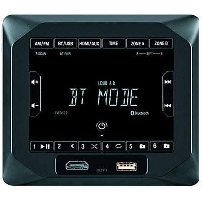 Radio - Jensen - AM/FM/BT - 2 Zone - Mech-Less RV Source Unit - Clock/AUX-In/Bluetooth - Audio Streaming - Malaysia