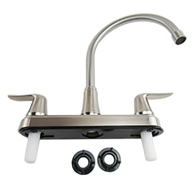 Faucet - Kitchen - J Spout - 8" Deck Plate - 2 Lever - Satin Nickel - China