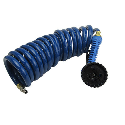 Faucet - Outside - Hose - 15' Coil - w/Srayer Combo - Blue