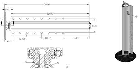 Jack - Landing Gear - Level Cylinder - Hydraulic - 2 1/2" - 20" Stroke - 14K - w/6" Foot Pad - Clear