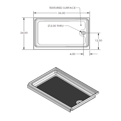 PAN, SHOWER, 24" X 36", RIGHT HAND DRAIN, 2" SKIRT