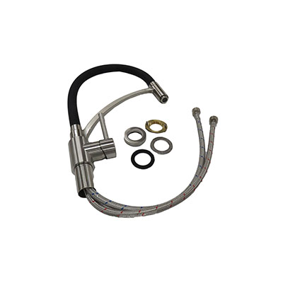 Faucet - Kitchen - Single Hole - Stainless Steel/Black Hose