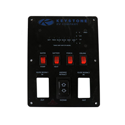 Monitor Panel - Convenience Center - 5 Tanks - 5 Switches - 2 Cutouts - w/Keystone RV Logo - Black