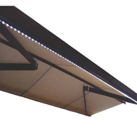 Awning - 13' x 8' - RH - 12VDC - Power - Vinyl - W/V Black - w/White LED Lights - WL-Mtn - GG500