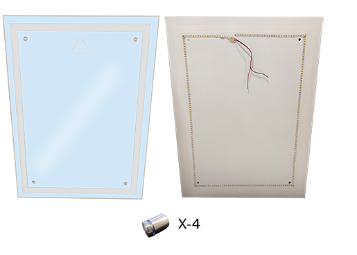 Glass - Mirror - 21" x 28" - DSM - Rectangle - CSB - PE - 2.85" M Logo - 1" Etch - 1" Insert - LED