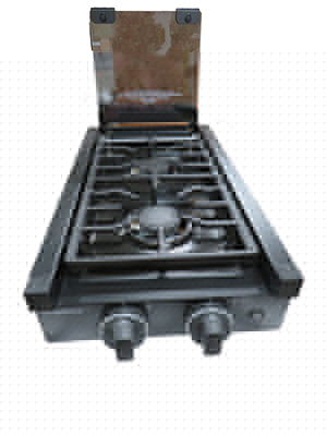 Range - Drop In - Stove Top - 12" - 2 Burner - FFD - Bi-Fold Glass Top - Cast Iron Grates - Black - GGH12D2MA1B-BL